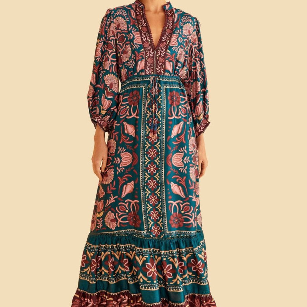 teal seashell tapestry lenzing™ ecovero™ viscose maxi dress - Picture 4 of 10